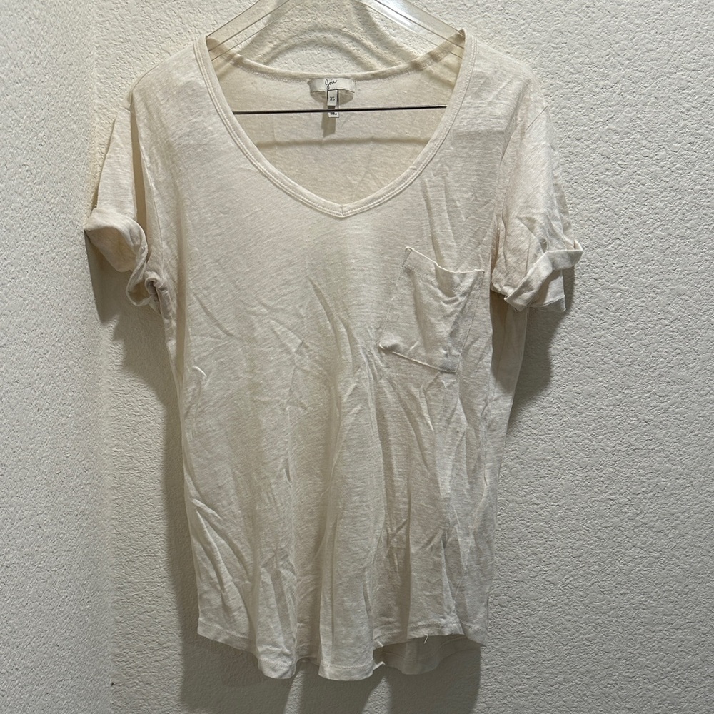 Joie Cream Short Sleeve V-Neck Tee‎ 100% Linen Size XS